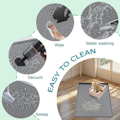 Cat Litter Mat for Litter Box, Silicone Large Cat Litter Trapping Mat - 40x28 in, Waterproof & Non-Slip, Durable & Easy Clean, Gray