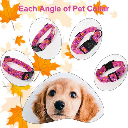 Halloween Dog Collar, Cute Pumpkin Bat Pattern Halloween Purple Puppy Collar, Soft Adjustable Cotton Dog Collars for Small Medium Large Boy&Girl Dogs L