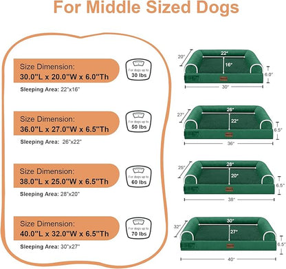 Large Dog Bed Orthopedic Washable: Beds Bolster XL Bed Medium Large Dogs Egg Crate Foam Couch Sofa Waterproof with Removable Cover - Emerald