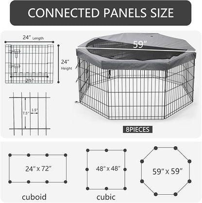 PETIME Foldable Metal Dog Exercise Pen/Pet Puppy Playpen Kennels Yard Fence Indoor/Outdoor 8 Panel 24" W x 24" H with Top Cover (with top Cover, 8 Panels 24" H)