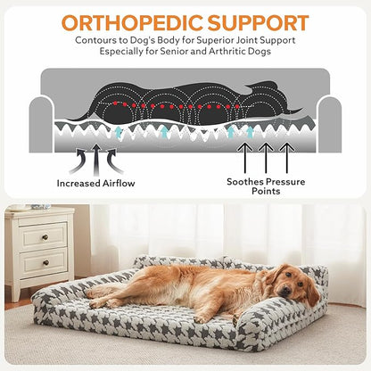 FURTIME Orthopedic Dog Beds Large Sized Dog, XXL Washable Memory Foam Pet Couch Bed with Removable Washable Cover, Non-Slip Bottom with Bolster Sides, Grey