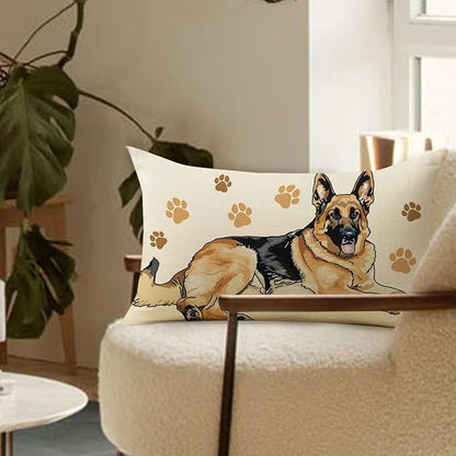 German Shepherd Dog Lumbar Decorative Throw Pillow Cover 12 x 20, Rectangular Paw Prints Outdoor Home Decor Pet Owner Lover Gift, Sofa Couch Cushion Case Housewarming Gifts