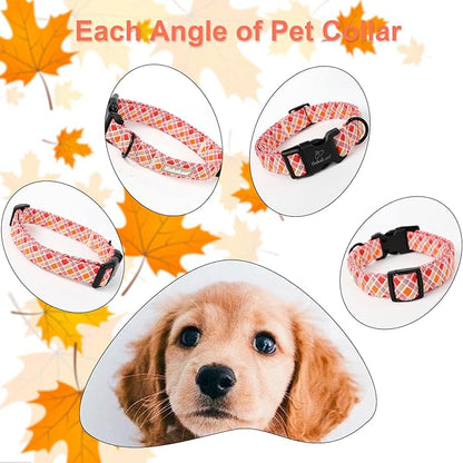 Fall Dog Collar, Fall Orange and Red Plaid Puppy Collar, Adjustable Cotton Holiday Tanksgiving Dog Collars for Small Medium Large Boy&Girl Dogs XL