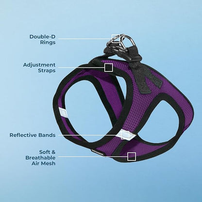 Best Pet Supplies - All Weather Mesh/Plush, Reflective, No Pull Harness for Small, Medium Dogs, Cats - Secure with Hook & Loop Fastener, Buckle, Double D-Rings - Purple/Black Trim, XS