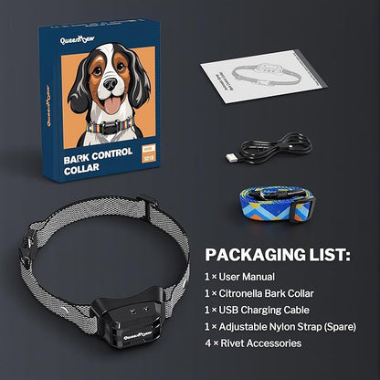 Bark Collar, Dog Bark Collar for Large Medium Small Dogs, Citronella Dog Bark Collar with Adjustable Spray & Sensitivity, Rechargeable Anti-Bark Collar for Dogs with Safe, 2 Collar Straps(Black)