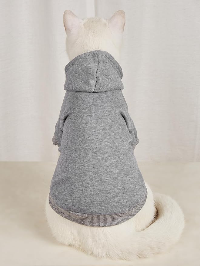 QWINEE Basic Dog Hoodie Sweatshirt Puppy Sweater Warm Cat Costumes Pet Clothes for Chihuahua Puppy Kitten Small Medium Dogs Black and Grey Medium