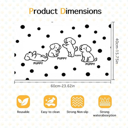 Puppy Pattern Pet Feeding Mat 24x16 Inch Polka Dot Pet Feeding Area Mat Pet Food Mat Pet Mats for Food and Water Dog Mat for Food and Water Indoor Feeding Corner Kitchen Floor Decor