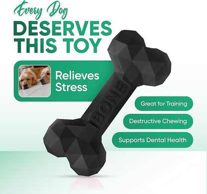 Natural Rubber Dog Chew Bone – Treat-Dispensing, Tough & Indestructible Chew Toy – Safe for Aggressive Chewers – Dental Health & Boredom Relief (Black)