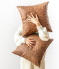 Pack of 2 Leather Throw Pillow Covers, Modern Boho Decorative Cognac Thickened Abrasion Luxury Floor Cushion Cover, for Home Decor Sofa Couch Bed Office Cafe Pillow Covers 24x24 inch
