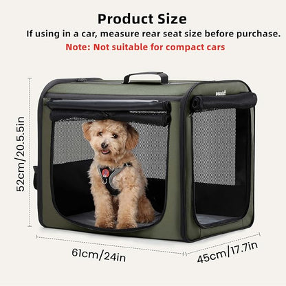 Dog Car Carrier Light Weight 24×17.7×20.5in, Dog Carrier Easy to Assemble, Dog Car Crate Portable and Breathable, Foldable Pet Carrier for Indoor and Outdoor, Dog Travel Crate with Curtain Green