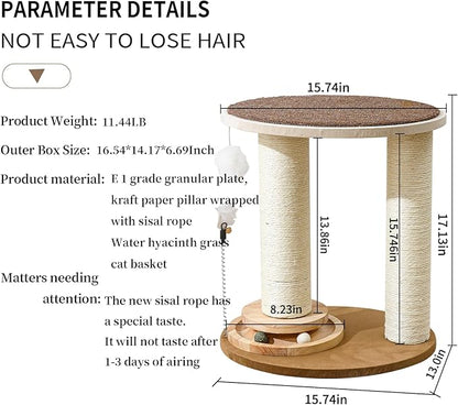 Wood Cat Tree Tower with Scratching Posts – Handmade Cat Condo for Indoor Cats – Cat Scratcher & Resting Platform – Stable & Stylish Cat Furniture
