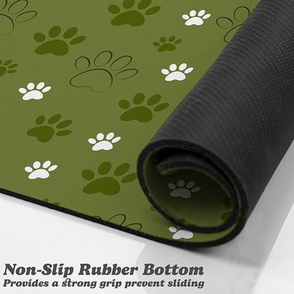 Dog Food Mat, Absorbent Water Bowl Mats Cat Pet Feeding Placemats Dark Green 17 * 30 inch