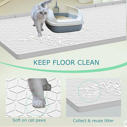 Cat Litter Mat for Litter Box, Silicone Large Cat Litter Trapping Mat - 40x28 in, Waterproof & Non-Slip, Durable & Easy Clean, Light Gray