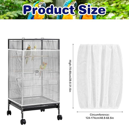 Universal Bird Cage Seed Catcher Net, White Adjustable Birdcage Mesh Cover, Stretchy Band Skirts Bird Cage Net for Parrot Cages Stops Scatter, Breathable & Reusable