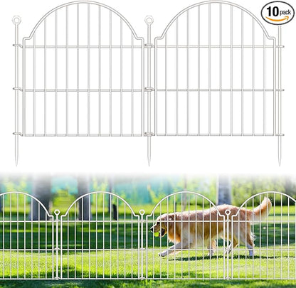 10 Panels No Dig Decorative Garden Fence for Yard, 24in (H) x 20ft (L) Rustproof Metal Wire Panel Border Animal Barrier Fencing for Dog, Rabbits, Flower Bed Edging Ornamental with Ground Stake, White