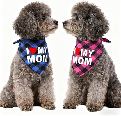 GreenJoy Cute Plaid Dog Bandana – Washable Pet Triangle Scarf for Small, Medium, Large Dogs and Cats, Adjustable Pet Accessory for Birthday, Wedding and Christmas (Pink (Mom), Large)