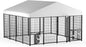 LOVMOR Outdoor Dog Kennel with Roof, Heavy Duty Steel Dog Run Enclosure for Large Dogs, Waterproof Canopy, Double Latch Door, Adjustable Feeding Bowls, Pet Pen for Yard and Patio, 10’L x 10’W x 6.5’H