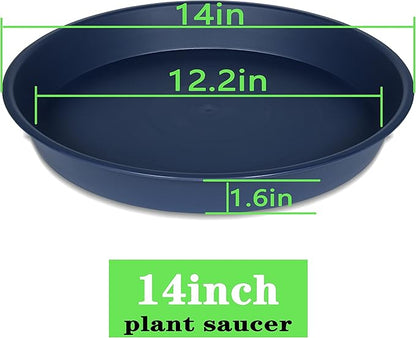 2 Pack of 14 inch Plant Saucers Bird Bath Bow Round, Plastic Plant Saucer Tray for Pots, White Planters for Indoor Plants, Plant Trays for Planter 12-15" (14", Blue)