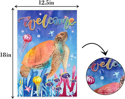 Welcome To Undersea World Garden Flag,Seasonal Outdoor Flag,Welcome Sea Turtle Garden Flag,Vertical Double Side 12x18 Inch