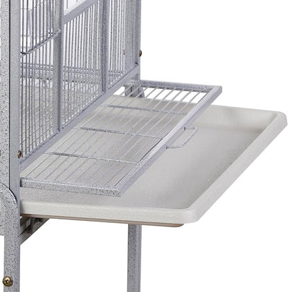 SUPER DEAL 53-Inch Rolling Bird Cage Large Wrought Iron Cage for Cockatiel Sun Conure Parakeet Finch Budgie Lovebird Canary Medium Pet House with Rolling Stand & Storage Shelf, White