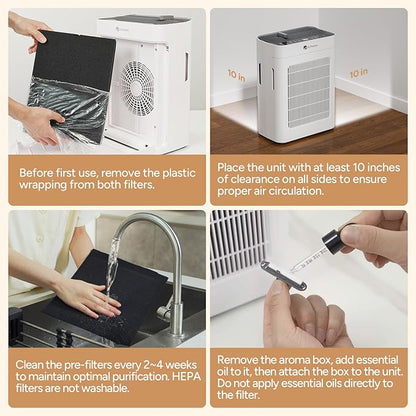 Air Purifier for Home Large Room up to 3000 ft², Dr.Prepare HEPA Double-Sided Air Cleaner with 20dB Sleep Mode, Pet Mode, Washable Pre-Filter, PM2.5 Display, Aroma, for Pet Hair, Dust, Smoke & Pollen