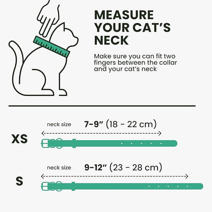 BRONZEDOG Leather Cat Collar with Removable Bells Non Breakaway Kitten QR Tag for Girl Boy (7" - 9" for Cats, Turquoise & Silver)