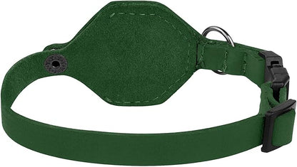 Breakaway Airtag Cat Collar with Removable Bell - Leather Pet Collar with Apple Air Tag Holder - Adjustable GPS Collars for Girl Boy Cats Kitten Puppy - Lightweight, Cute and Comfortable (Emerald)