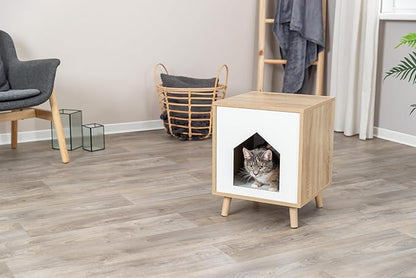 Trixie Isa Indoor Cat Condo, Modern Cat Bed Side Table & Nightstand, Cat Hideaway Cave with Cozy Cushion