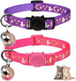 Baeuppit 2PCS Breakaway Cat Collars with Bell Moons Stars Cute Kitty Adjustable Safe Kitten Collars with Pendant Glow in The Dark(Purple&Pink)