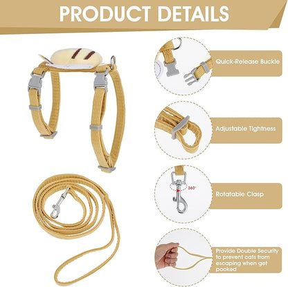 TIESOME Cat Harness and Leash Set, Adjustable Gradient Kitten Harness Escape Proof Harness with Leash for Kitty Outdoor Walking (Vanilla Yellow)