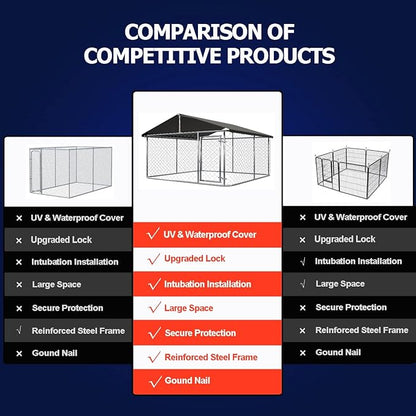 Outdoor Dog Enclosure Heavy Duty Dog Kennel House Mesh Dog Big Cage Pet Kennel Steel Fence with Secure Lock(19.68'*9.84')