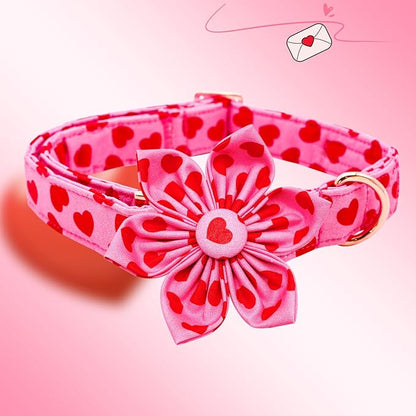 Lionheart glory Valentine's Day Dog Collar with Flower Dog Collar for Small Dogs, Soft Adjustable Hearts Dogs Collars Spring Pet Collars Flower Puppy