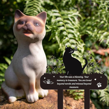 Pet Cat Memorial Grave Markers - Rngmsi Flowers Butterfly Cat Metal Garden Stakes Grave Decorations for Cemetery Pussy Memorial Stones Plaques for Outdoors