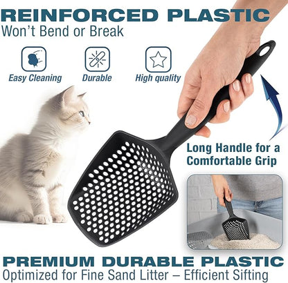 Set of 1 Cat Litter Scoop with Small Holes, Deep Sifting Shovel for Fine Litter, Reptile Terrarium Sand & Rabbit Pooper Lifter, Hanging Handle Poop Scooper (Black, Set of 1)