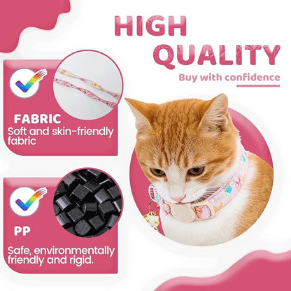 Elegant little tail 2 Pack Cat Collar- Easter Cat Collars Breakaway with Bell Pendant Wedding Kitten Boy Girl Safety Adjustable 7-12 Inch Collar for Small Cats Puppy