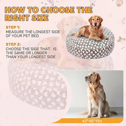Youyole Large Washable Round Dog Bed Cover Replacement Waterproof 45 x 45 x 11 in Round Donut Bed Cover for Dog Soft Gray Pet Beds Protector Sheet with Lovely Heart Print for Donut Beds & Pet Couch