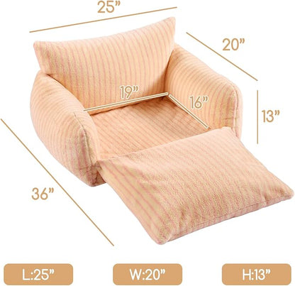 Hollypet Cat Bed Fluffy Plush Mutifuctional Double-Layer Soft Pet Couch Orthopedic Sofa Nest Beds for Small Cats and Dogs, Pink Stripes (25x20x13 inch)