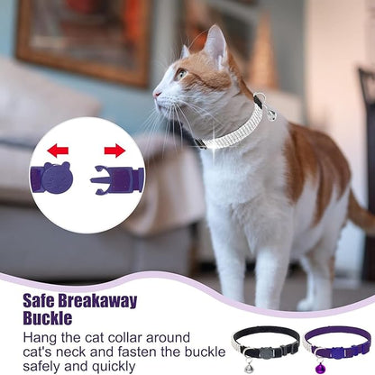 EXPAWLORER Soft Velvet Safe Cat Collars for Girl Cats - Rhinestones Bling Diamante Adjustable Collars Breakaway- Chirstmas Cat Clollar Gifts with Bells for Boy Cats Kitty and Small Dogs