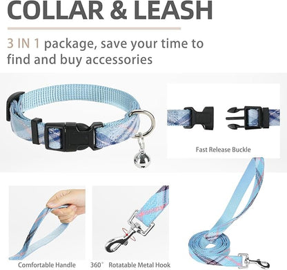 PUPTECK Adjustable Dog Harness Collar and Leash Set Step in No Pull Pet Harness for Small Medium Dogs Puppy and Cats Outdoor Walking Running, Soft Mesh Padded Reflective Vest Harnesses, Blue XXS