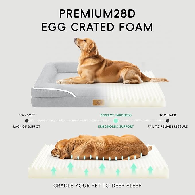 Homemate Dog Bed Medium Size Dog 28x23 inch with Orthopedic Foam Waterproof Outdoor Pet Cat Bed Sofa Supplies with Toy Dogs Crate Pad Couch with Removable Washable Cover & Non-Slip Botton Light Grey