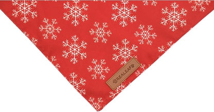 Realeaf Christmas Dog Bandanas 2 Pack, Snowflake and Santa Claus Dog Scarf for Boy and Girl, Premium Durable Fabric, Holiday Red and Green Bandana for Large and Extra Large Dogs Cats Pets (X-Large)