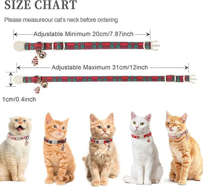 Unique style paws 2 Pack Christmas Kitten Collar Breakaway with Bell&Pendant, Adjustable Safety Red Green Scottish Plaid Cat Cotton Collar for Girl Boy Cat and Small Pet
