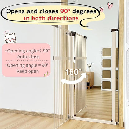 Lumizone Extra Tall Pet Gate 55.12" High Pressure Mounted 46.65"-50.78" Extra Wide (9 Sizes) 1.37" Gap for Cat Dog Stairs Doorway Hallway No Drilling Auto-Close (46.65"-50.78" W, Cream White)