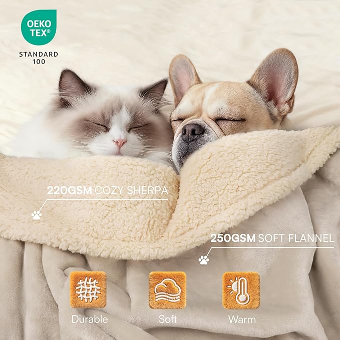 Luciphia Waterproof Pet Blankets, Liquid Pee Proof Dog Blanket for Sofa Bed Couch, Reversible Sherpa Fleece Furniture Protector Cover for Small Medium Large Dogs Cats, Dark Beige King Size（100" x 85"）
