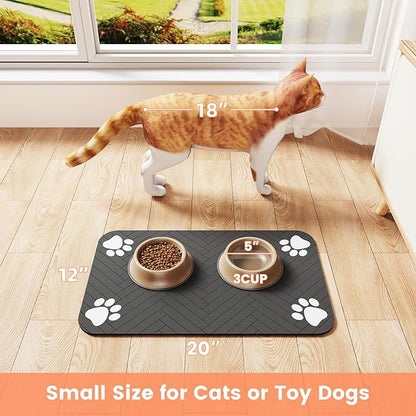 Pet Feeding Mat-Absorbent Pet Placemat for Food and Water Bowl, with Waterproof Rubber Backing, Quick Dry Water Dispenser Mat for Dog and Cat (20"x12", Blue)