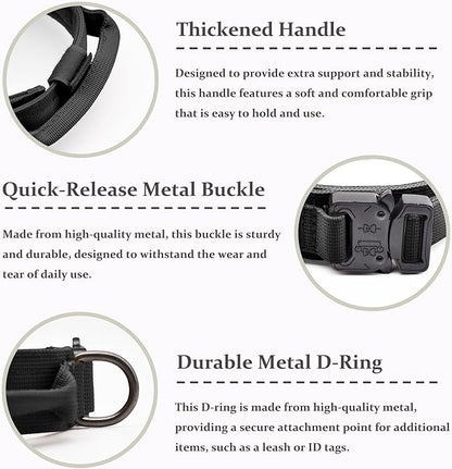 Tactical Dog Collar Set, Adjustable Military Training Nylon Dog Collar with Control Handle and Heavy Quick-Release Metal Buckle for Small Medium Large Dogs, Black S