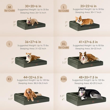 EHEYCIGA XXL Dog Bed Memory Foam, Orthopedic Giant Dog Bed Jumbo with Washable Removable Cover, Waterproof Pet Sofa Couch with Nonskid Bottom, 48x35x7.5, Dark Green