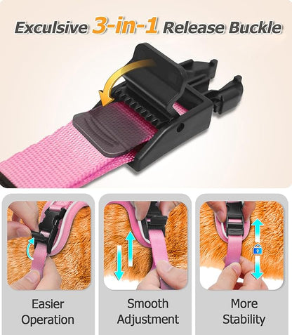Halypet Cat Harness and Leash Set [MAX Safety 4th-Gen Upgrade] Escape Proof Adjustable Cat Leash Comfortable Soft Vest Easy to Wear Kitten Harness with Reflective Strip for Cats Walking, M Pink