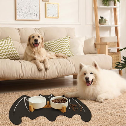 Pet Mats for Food and Water Dog Cat Food Mats Pet Feeding Mat Anti-Slip No Stains Quick Dry Floors Waterproof Placemat Pet Food Bowl Mat Halloween Decorations - 23.6" x 15.7" Bat