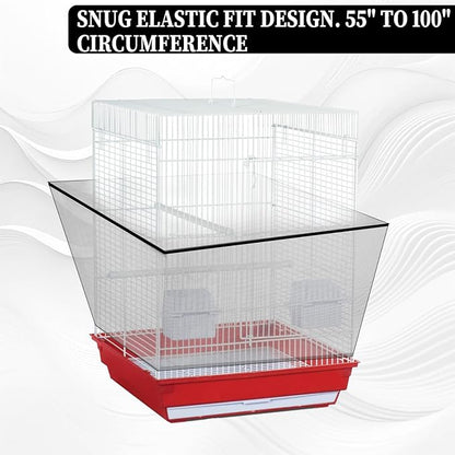 Large Bird Cage Seed Catcher, Stretchy Bird Cage Cover, Soft Nylon Mesh Skirt, Parrot Birdcage Net, Ventilate Dustproof Cover for Parrot Parakeet Macaw African (Black)